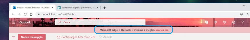 Microsoft banner Edge in Outlook su Google Chrome