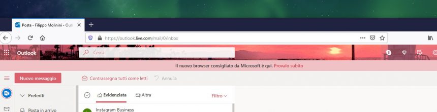 Microsoft banner Edge in Outlook su Mozilla Firefox