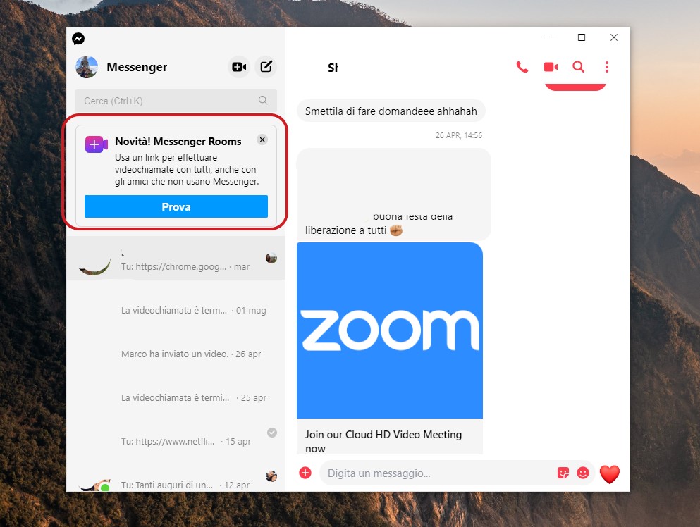 Messenger Rooms per Windows 10