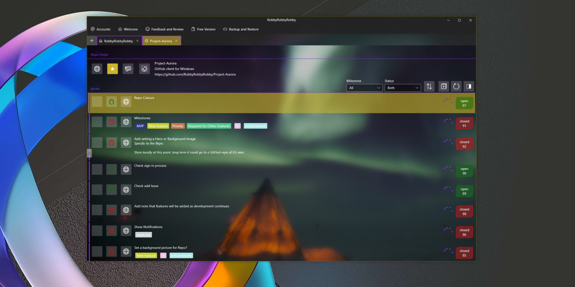 Aurora app per Windows 10