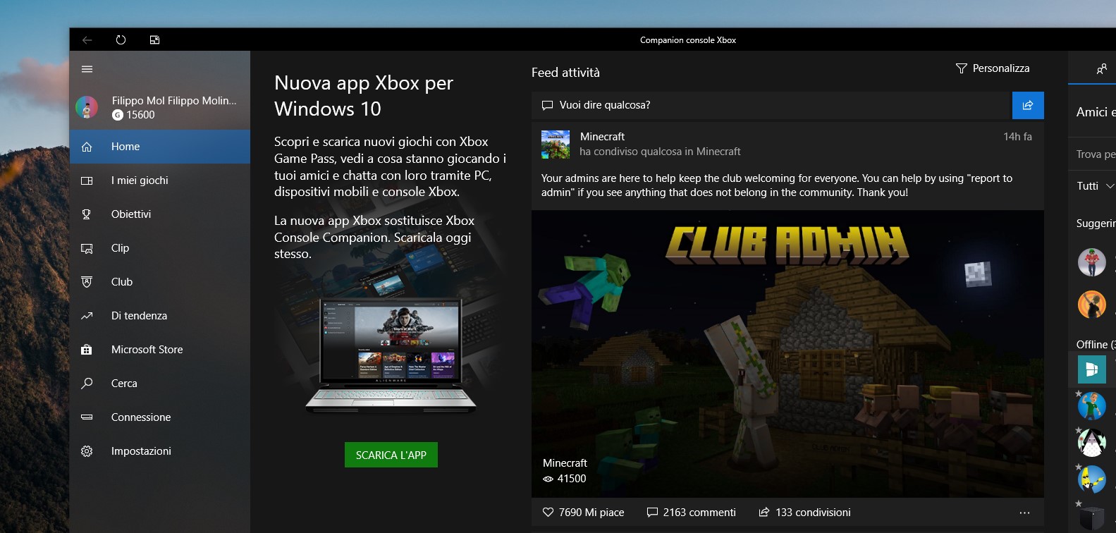 Companion console Xbox banner per il download della nuova app Xbox per Windows 10