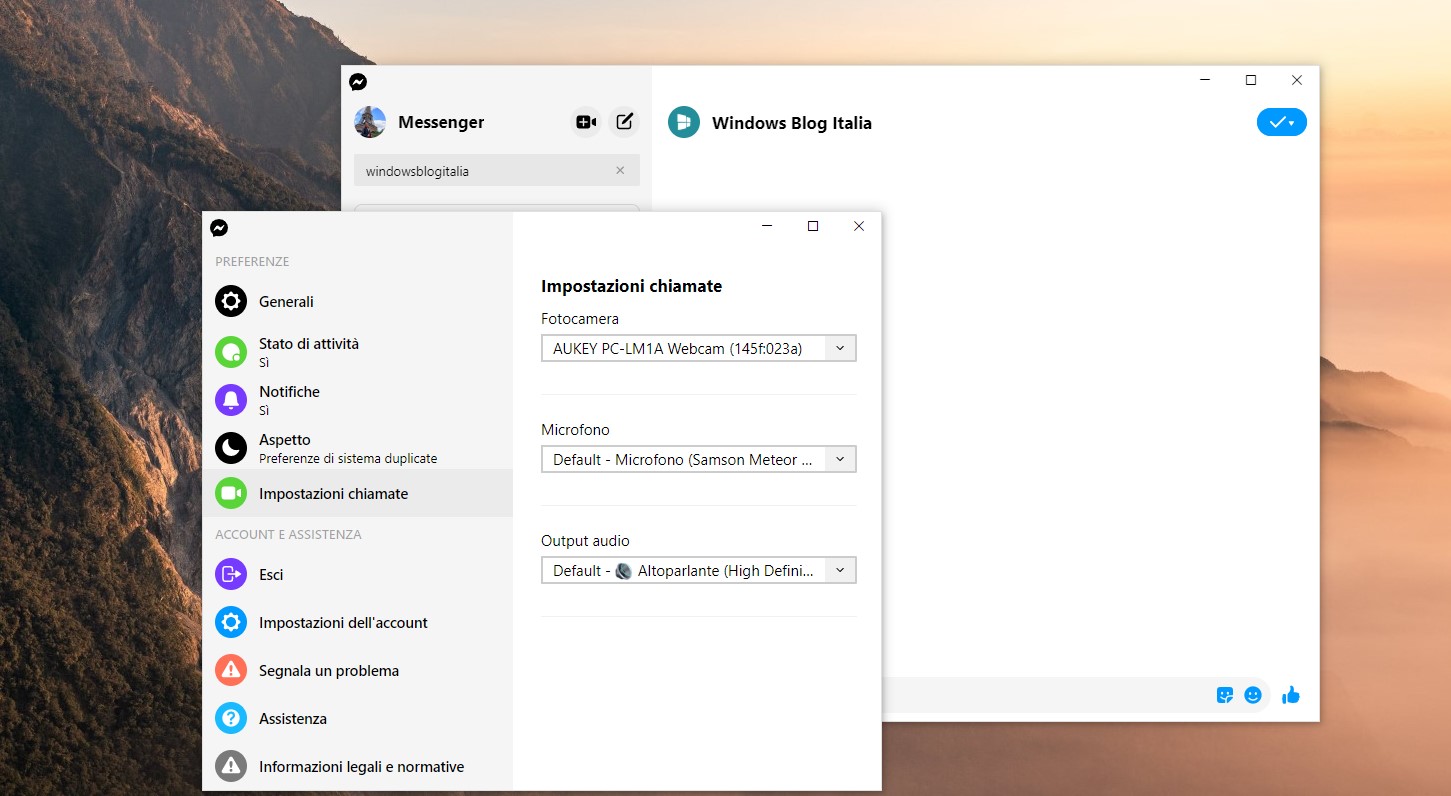 Messenger per Windows 10 nuove impostazioni per le chiamate