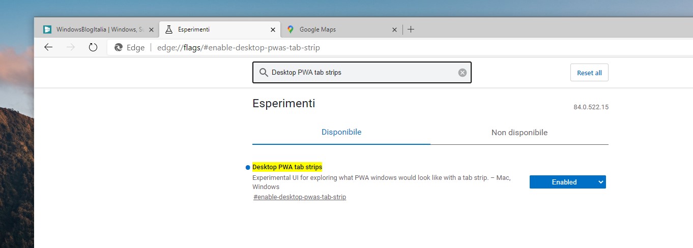 Microsoft Edge flag per abilitare le PWA con le schede