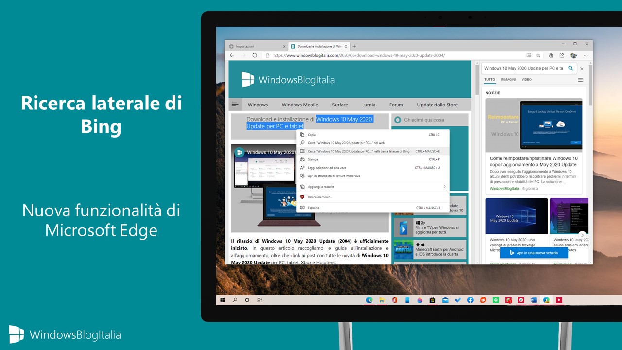 Microsoft Edge nuova ricerca laterale di Bing