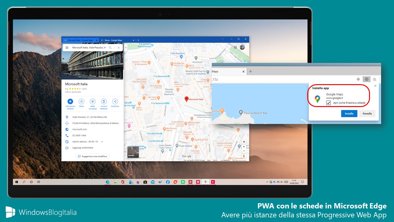 Progressive Web App con le schede in Microsoft Edge