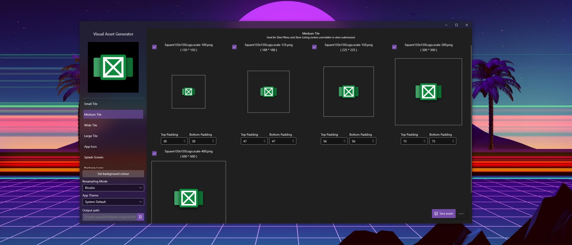 Visual Asset Generator app per Windows 10