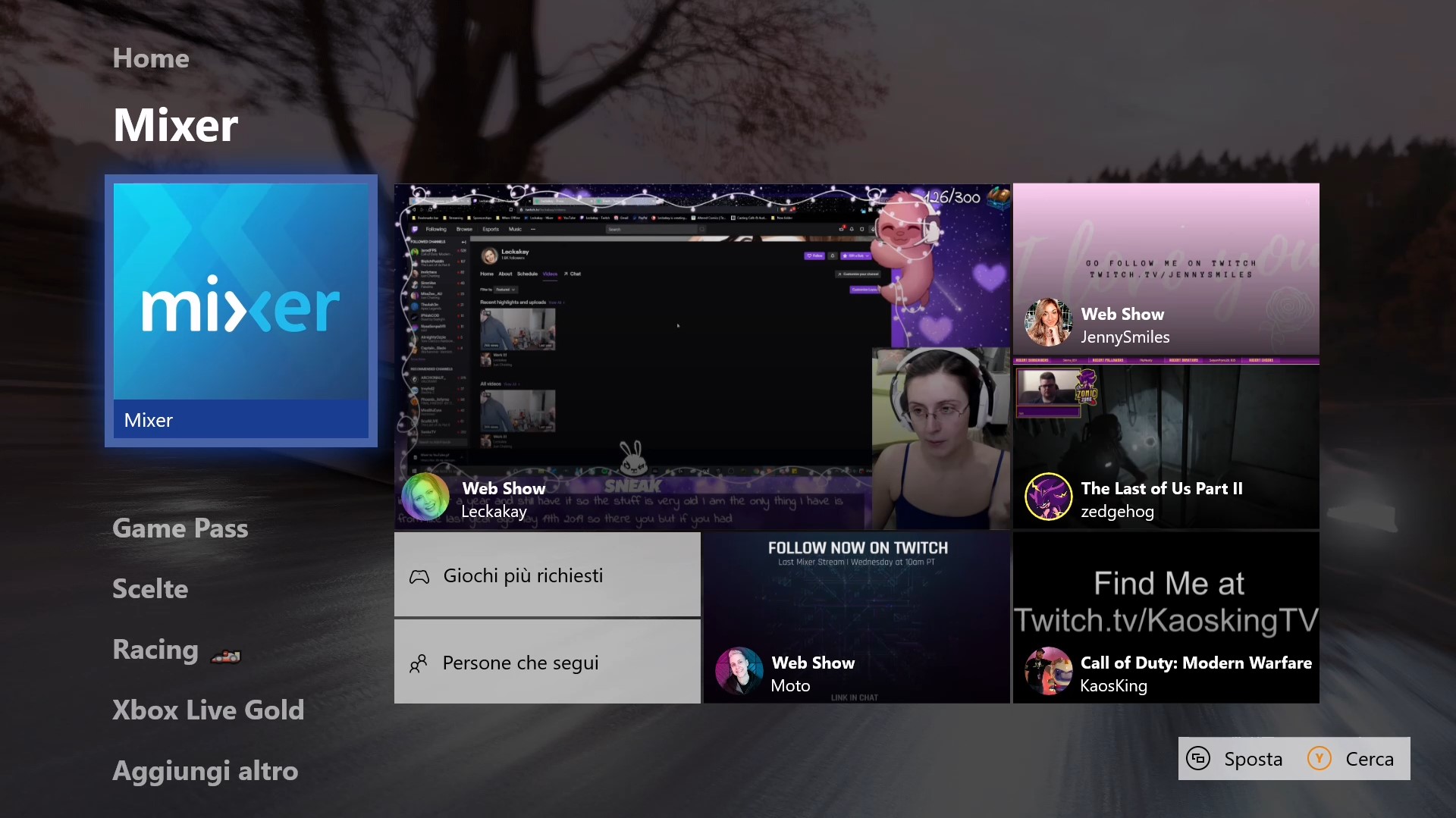 Xbox One scheda Mixer dedicata nella dashboard