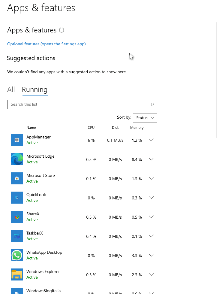AppManager per Windows 10 statistiche per ogni app
