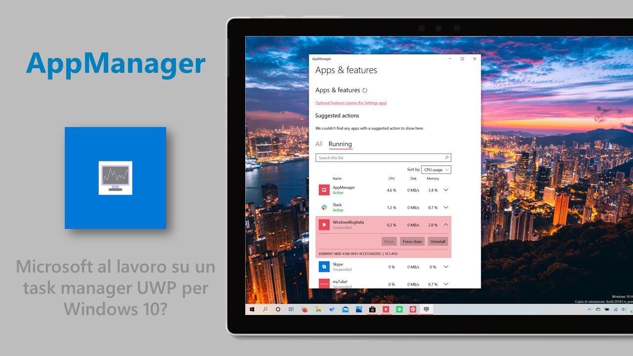 AppManager task manager UWP per Windows 10