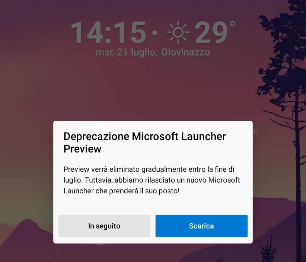 Deprecazione Microsoft Launcher Preview