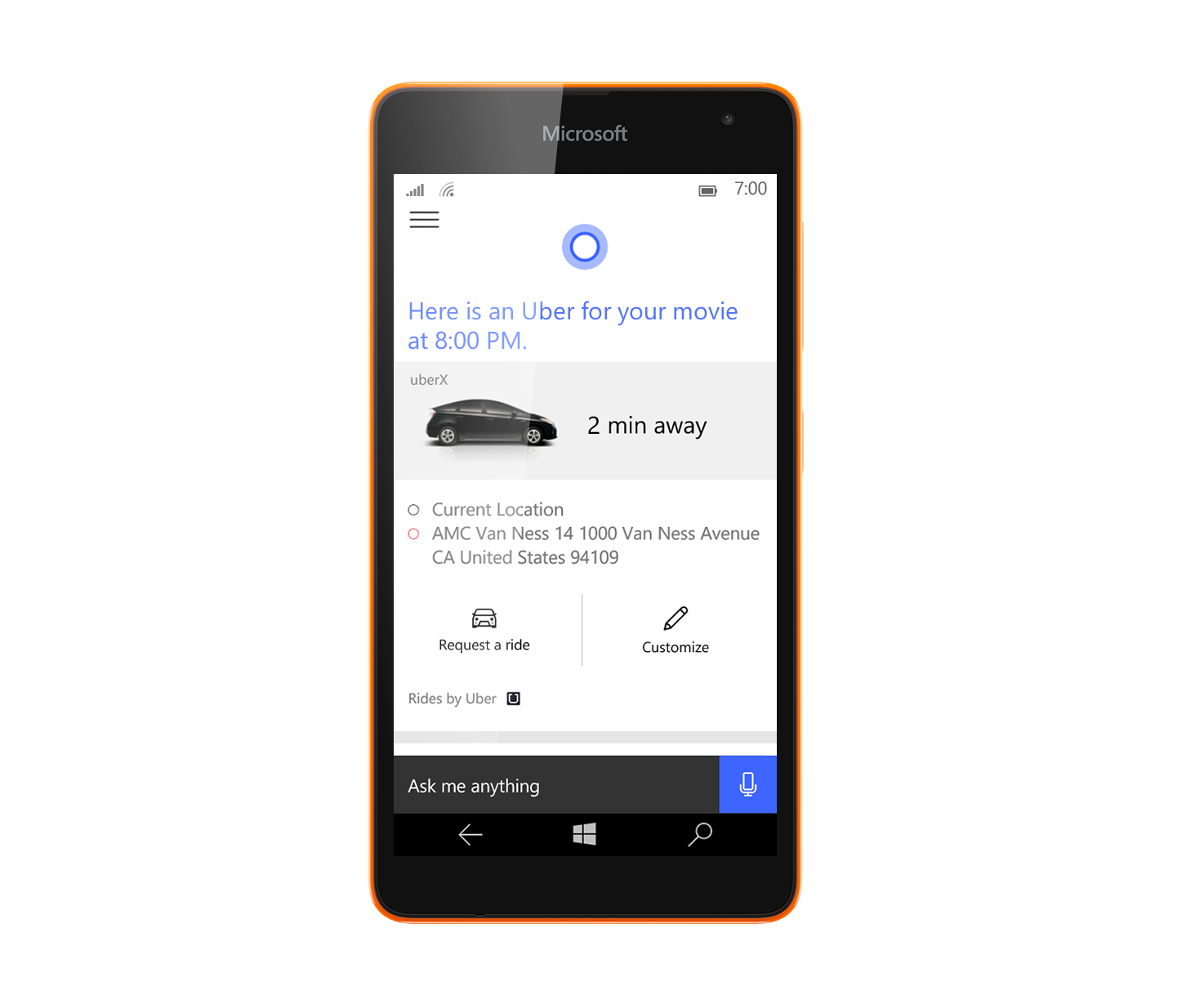 Uber Windows 10 Windows 10 Mobile Cortana