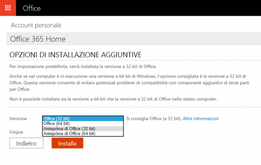 Anteprima Office 2016 365