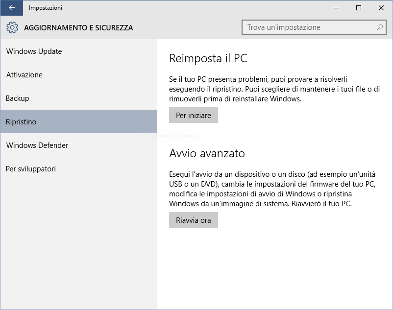Ripristino Windows 10