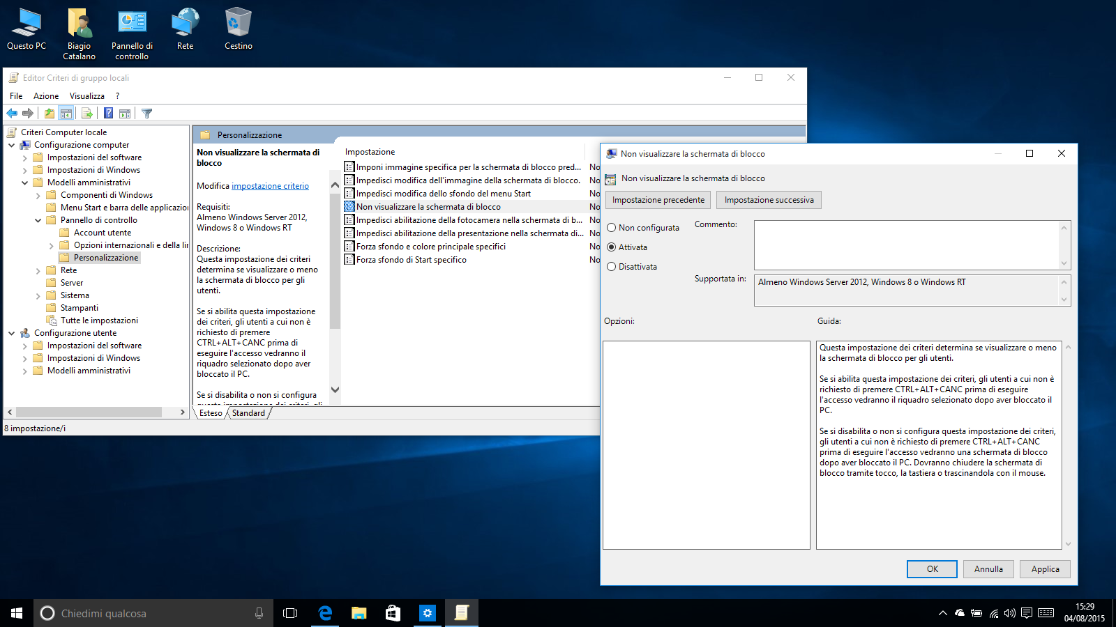 criterio abilitato sul computer che blocca i