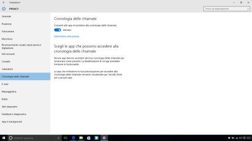 Email Cronologia delle chiamate Windows 10 10547