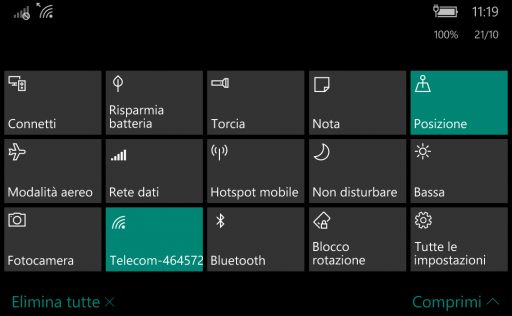 Centro notifiche - Windows 10 Mobile 10572