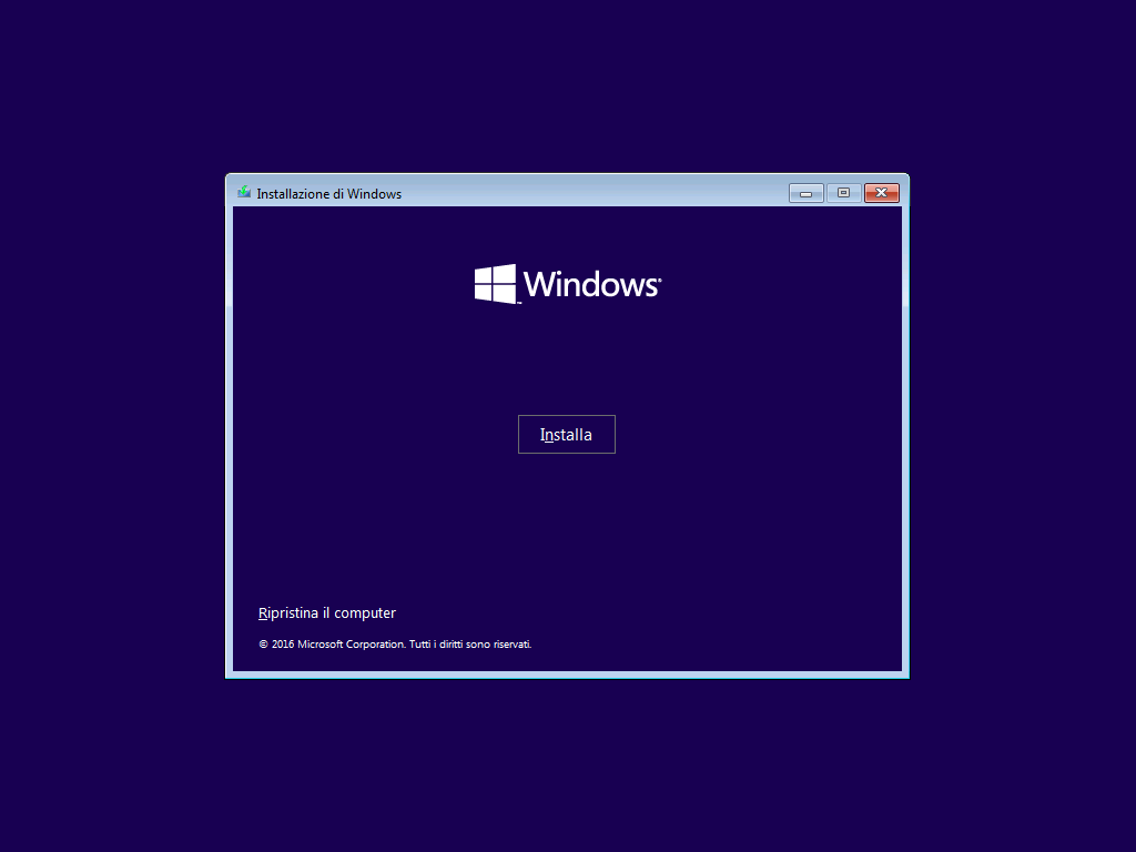 Installa - Ripristina Windows 10