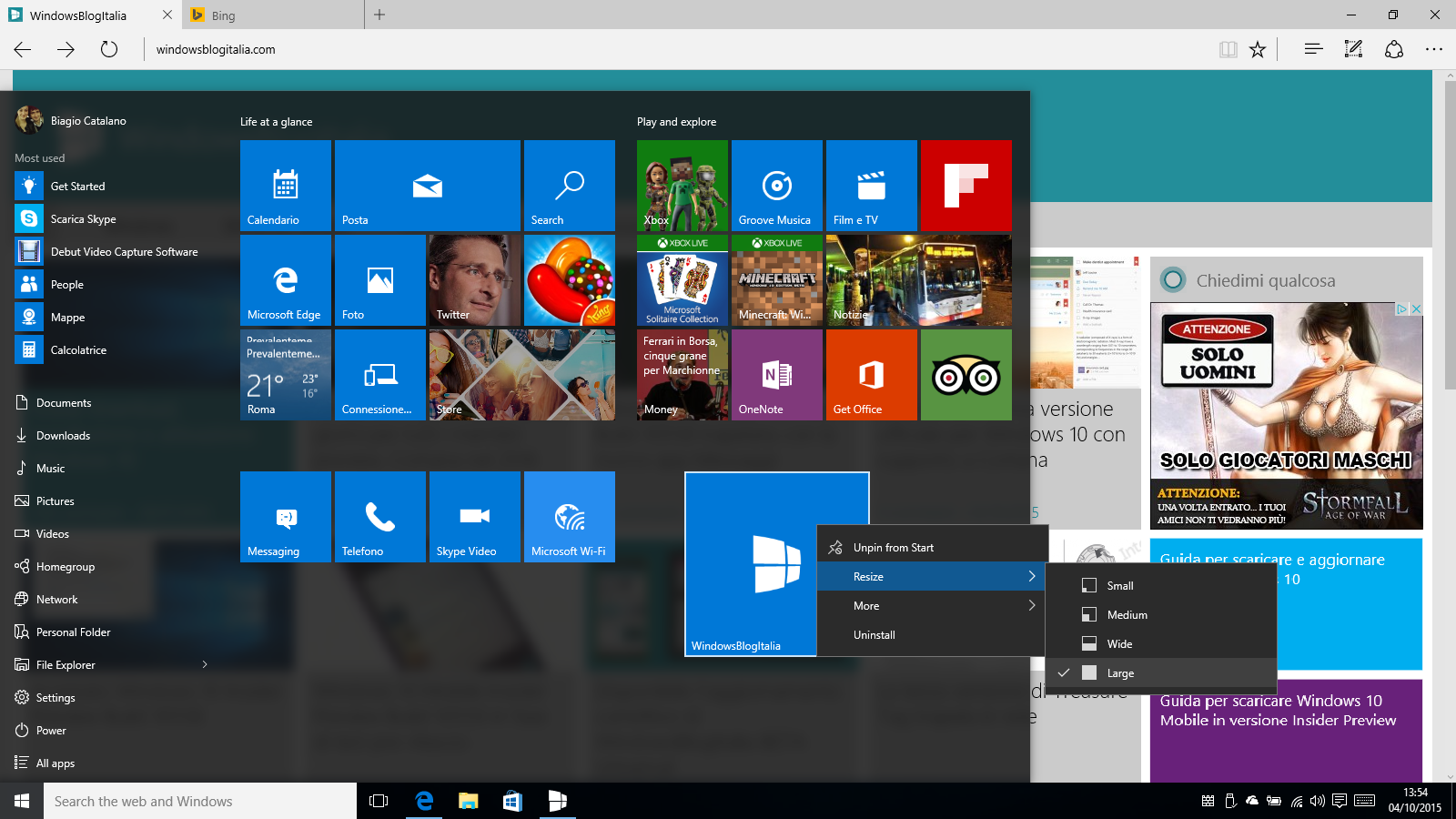 Menu Start - Windows 10 10558