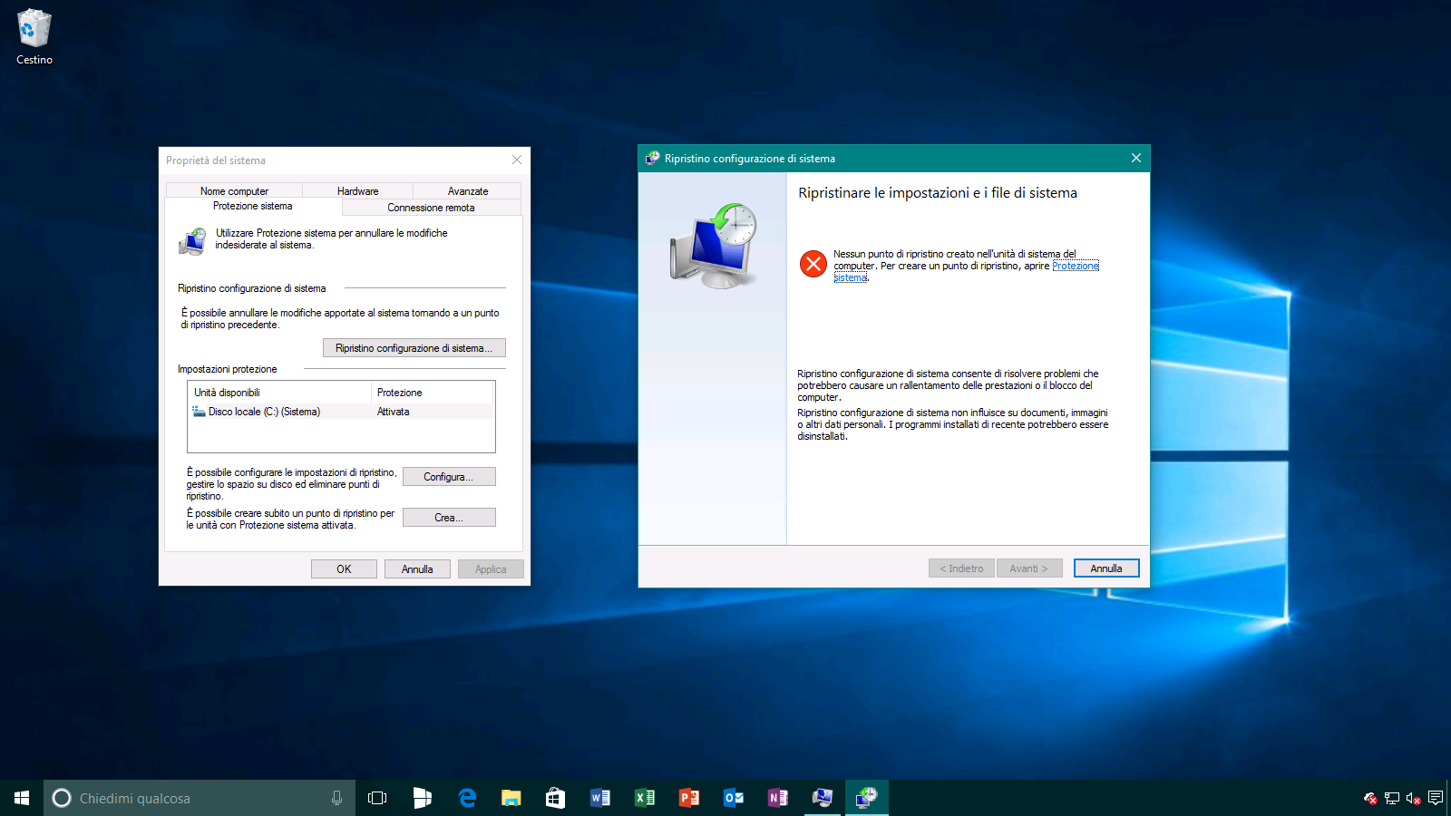 Ripristino configurazione sistema windows 10