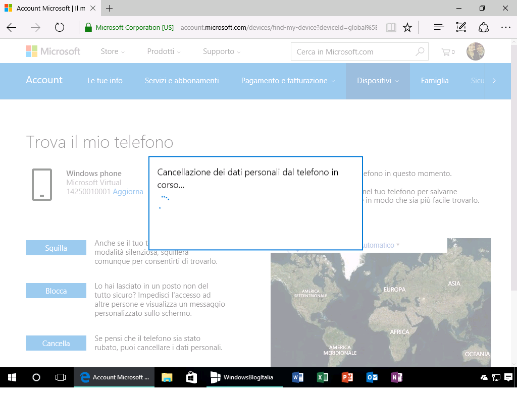 Cancellazione dei dati personali dal telefono in corso