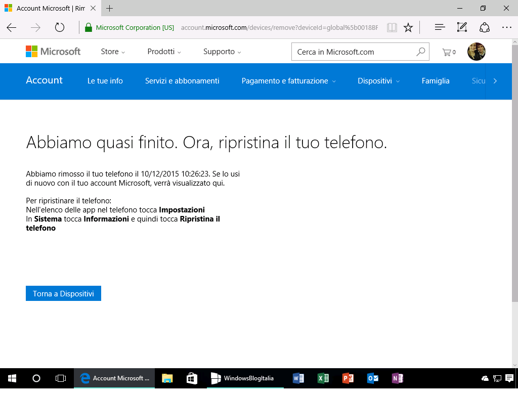 Dispositivo rimosso - Ripristina il telefono