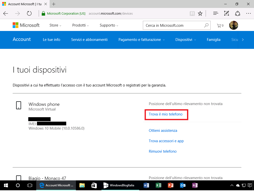 I tuoi dispositivi 2 - Account Microsoft