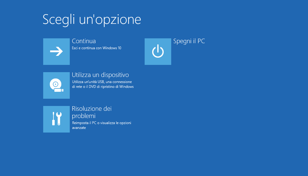 Opzioni avanzate - Windows 10 10586