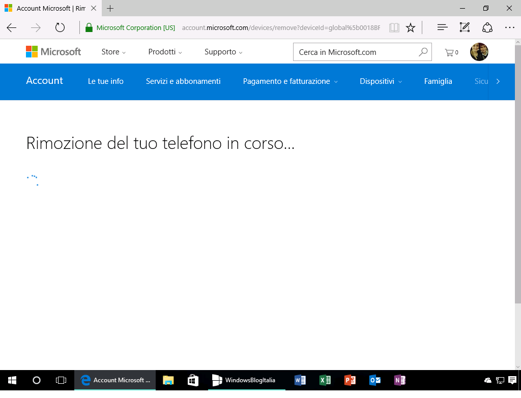 Rimozione del telefono in corso