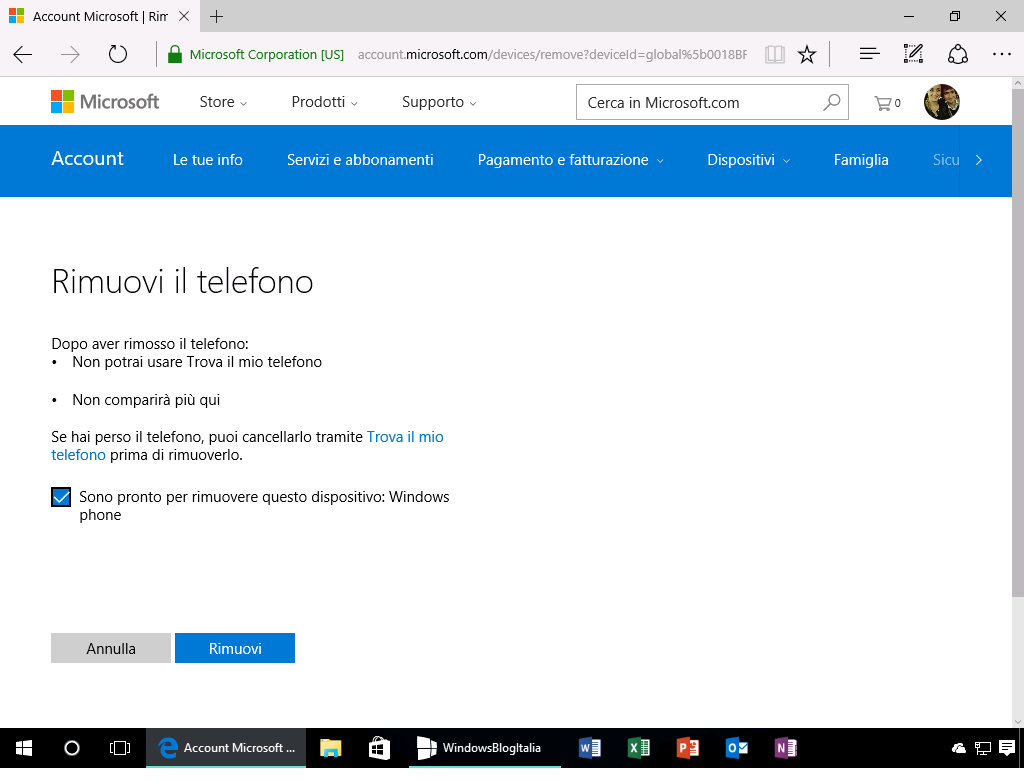 Rimuovi il telefono