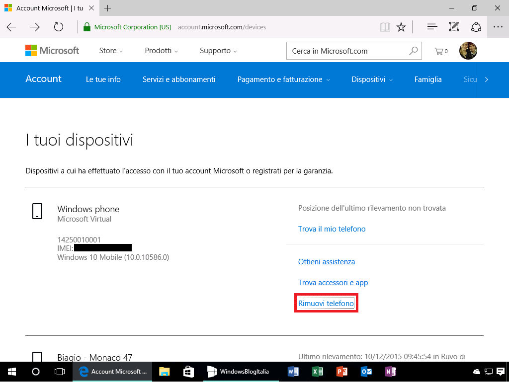 Rimuovi telefono