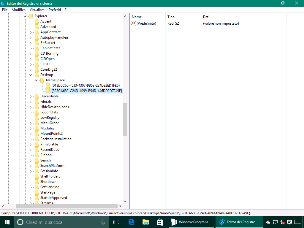 Preferiti in Esplora File di Windows 10 - Registro 1