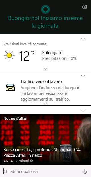 Cortana - pulsante musica