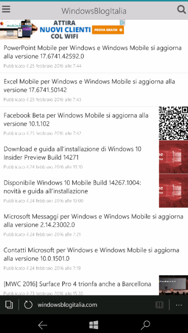 scheda inprivate - windows 10 mobile