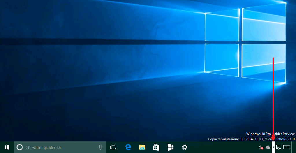 freccia barra di sistema - Windows 10 Redstone