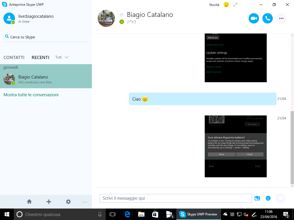 Anteprima Skype UWP