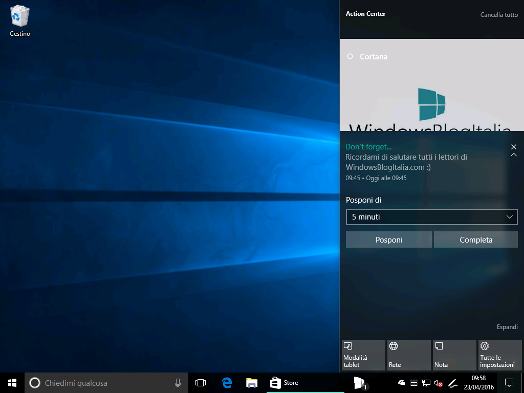 Cortana Centro notifiche