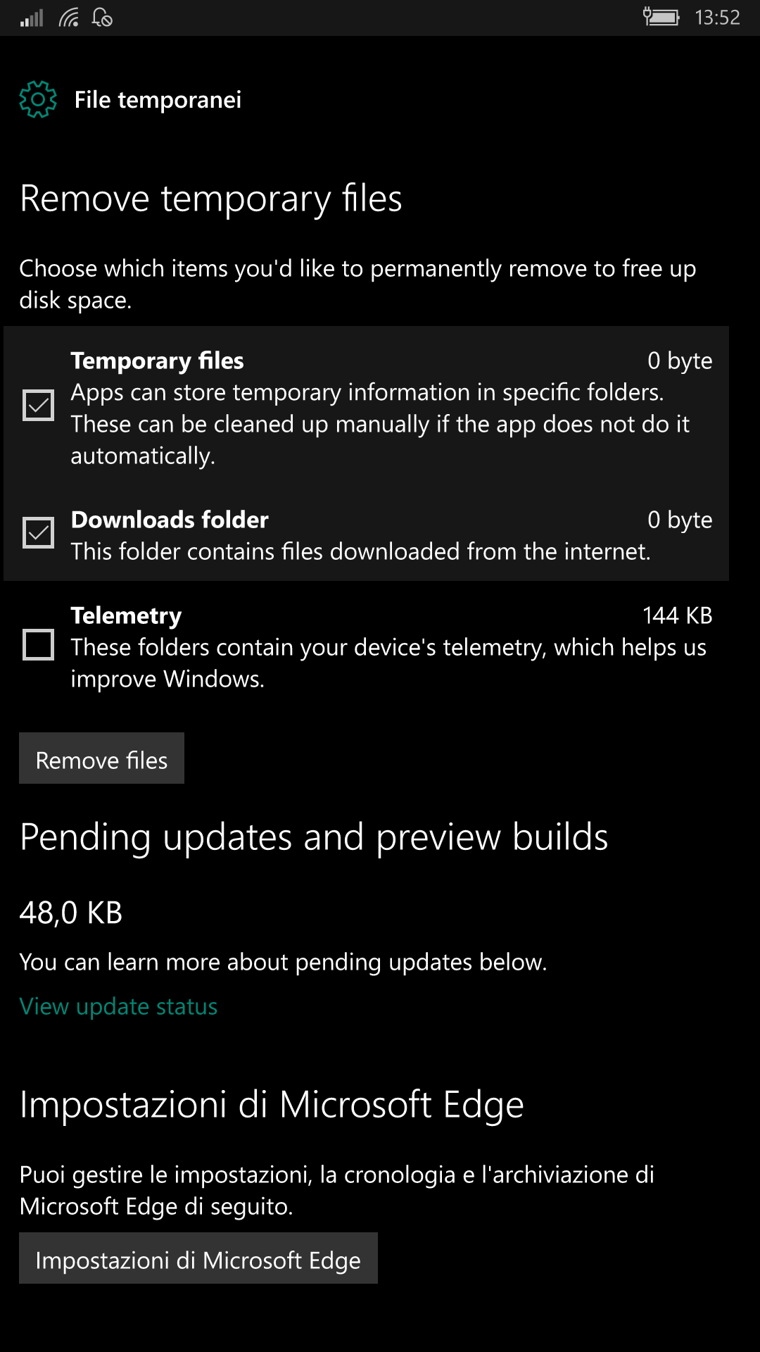 File temporanei - Windows 10 Mobile 14332