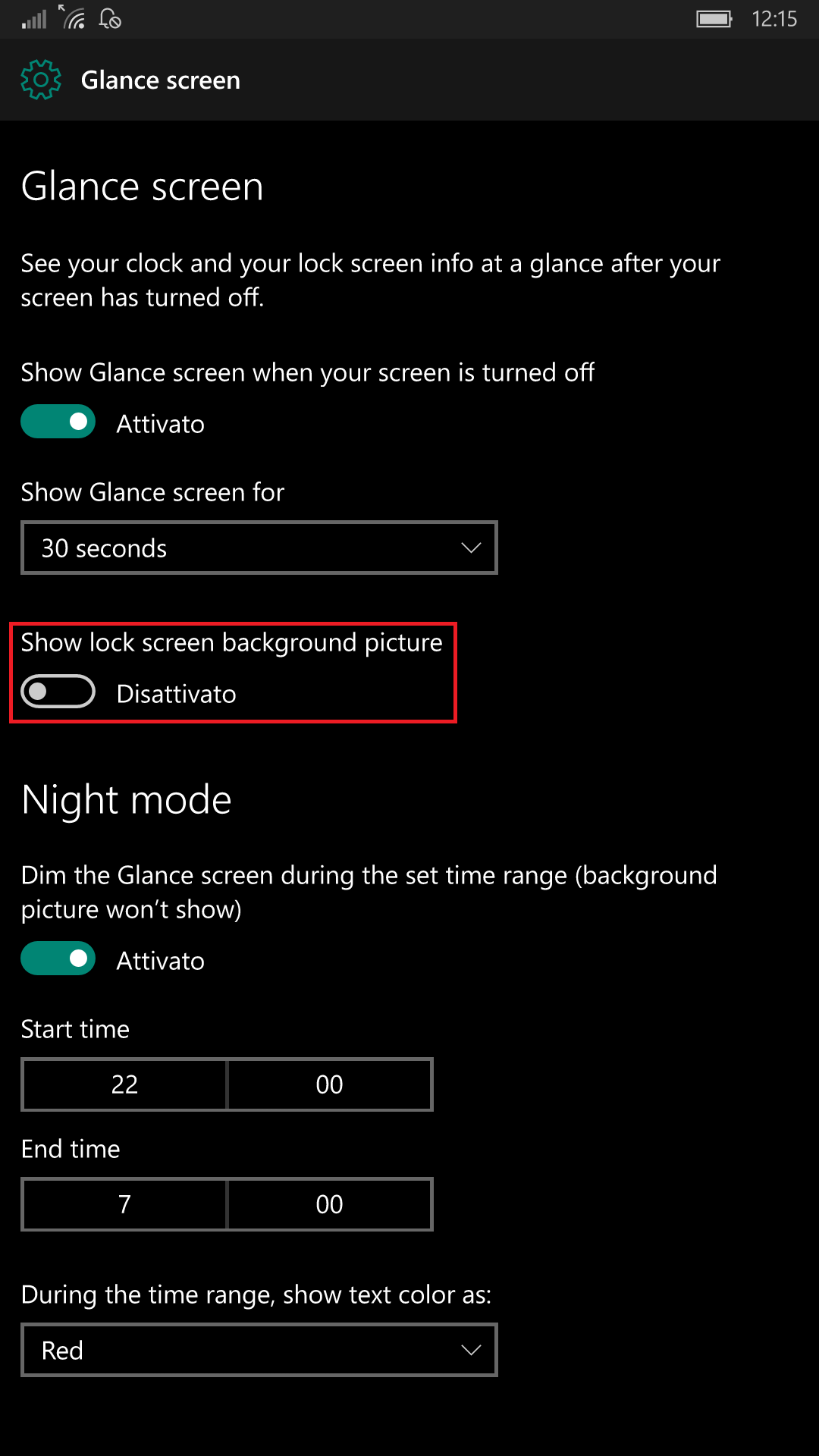 Glance screen - Windows 10 Mobile 14332.1001