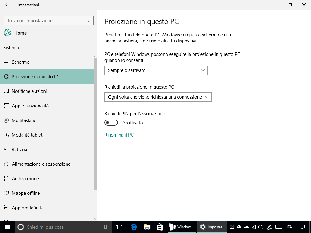 Proiezione in questo PC