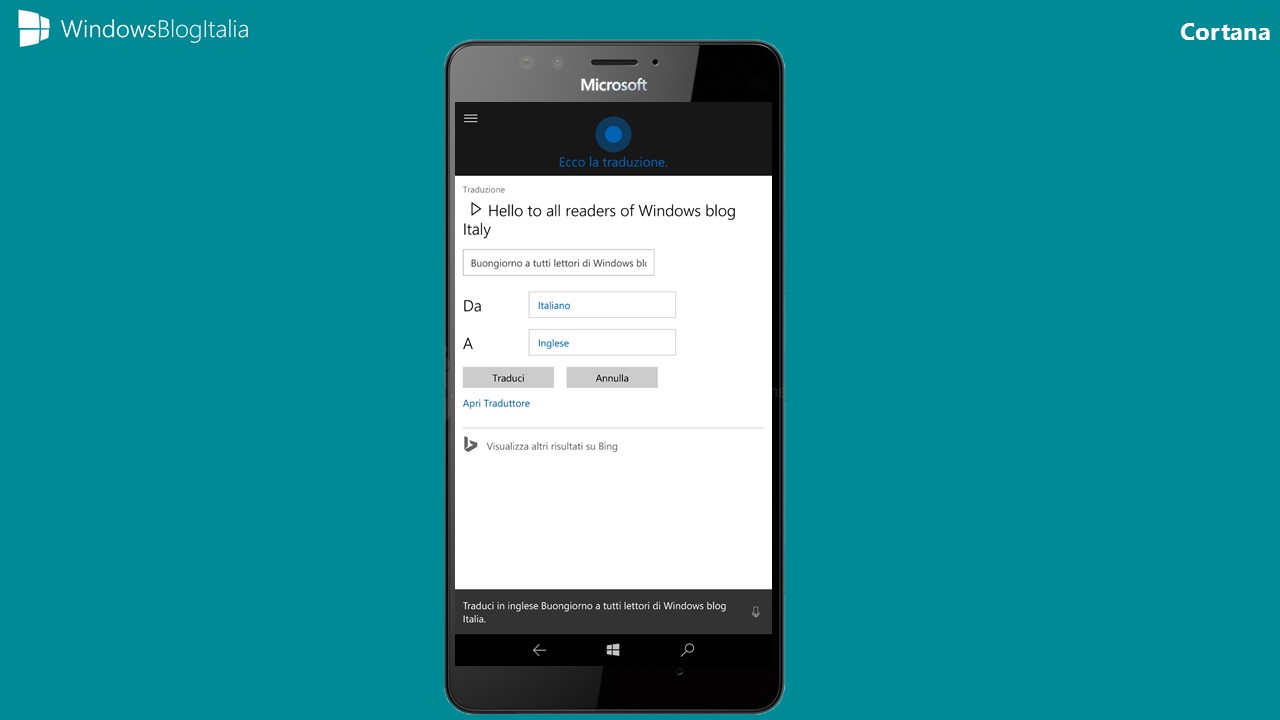 Traduzione simultanea Cortana
