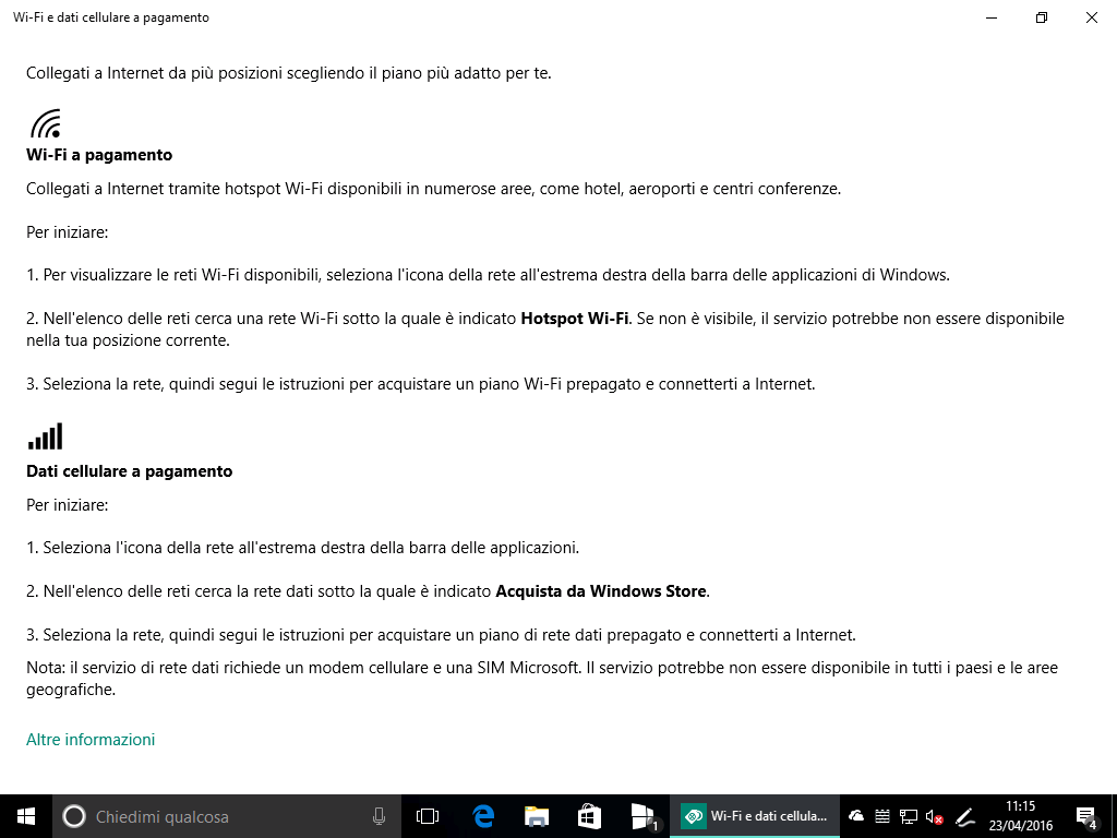 WiFi e dati cellulare a pagamento