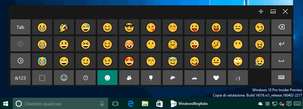 emoji - windows 10 build 14316