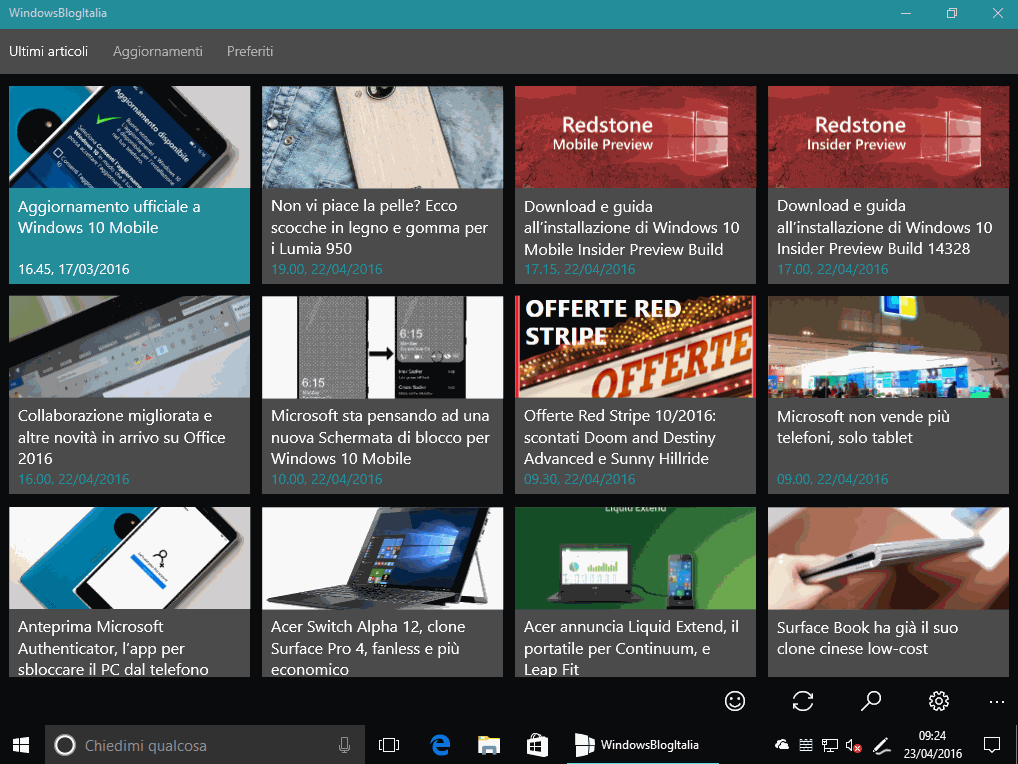 reminder di Cortana condividendo i contenuti dalle nuove Windows App