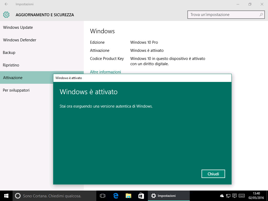 Windows 10 Pro aggiornamento