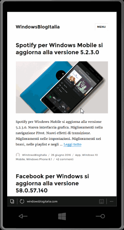 Web Tiles - Windows 10 Mobile