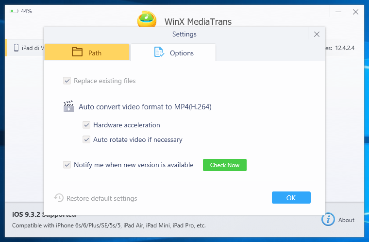 WinX MediaTrans - Preferenze aggiuntive