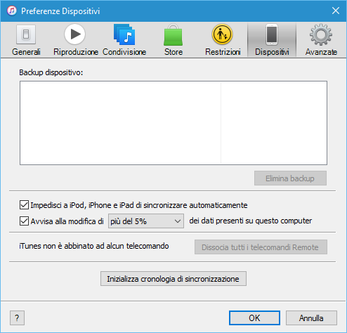 WinX MediaTrans - Schermata Preferenze Dispositivi iTunes