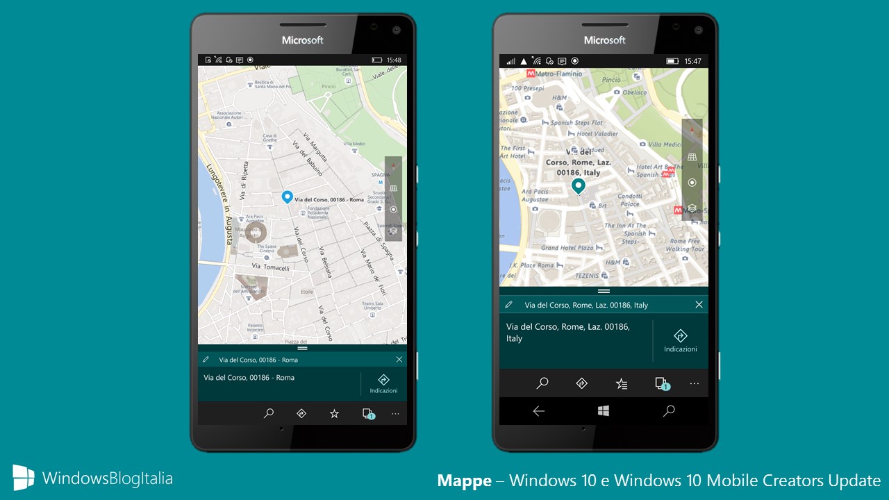 Mappe Bing e Here su Windows 10 e Windows 10 Mobile Creators Update