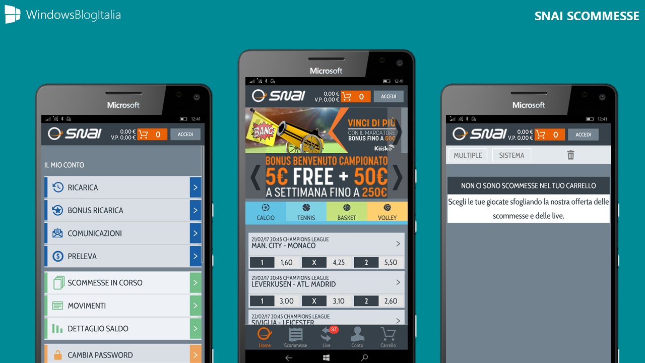 Snai scommesse - App Windows Phone 8.1 e Windows 10 Mobile