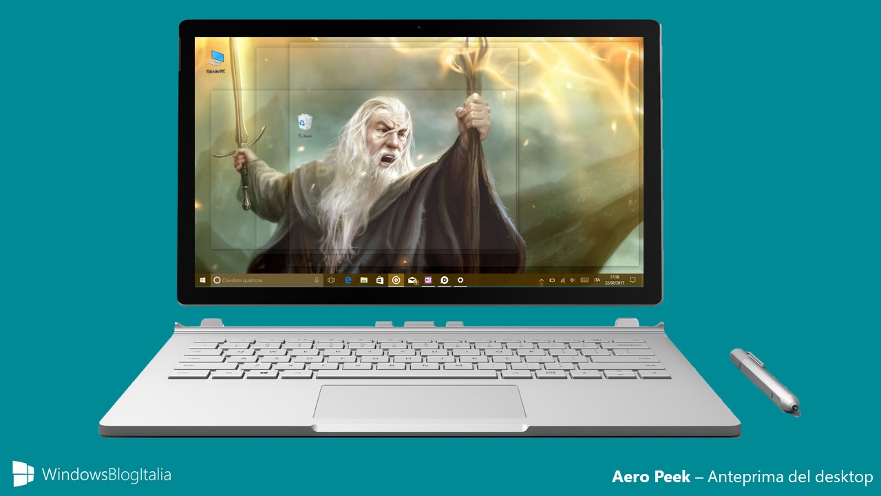 Aero Peek anteprima desktop Windows 10